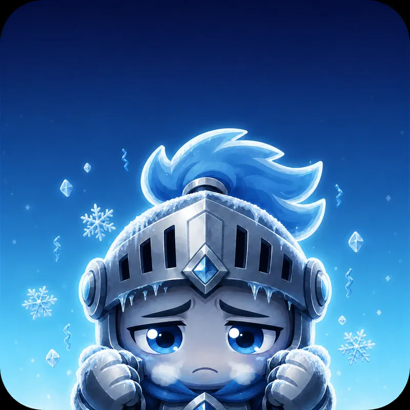 The widget’s frozen look: the same knight iced over, in falling snow.